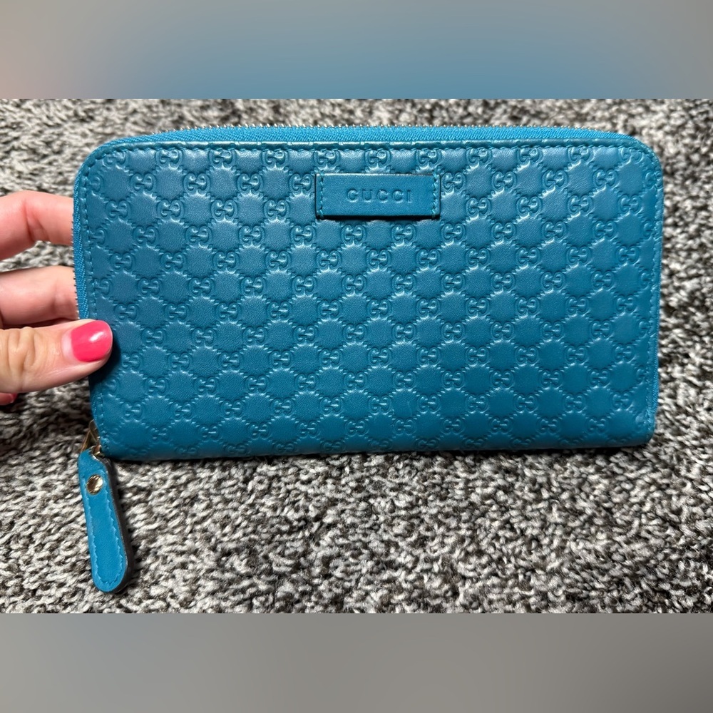Gucci microguccissima blue zip around long wallet